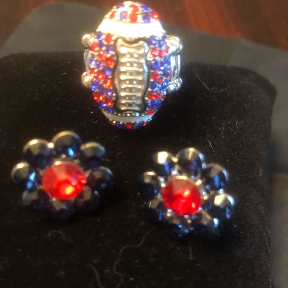 New England Patriots football ring and earrings